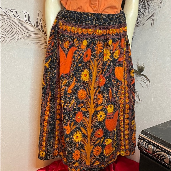 Dresses & Skirts - Vintage 60’s /70’s Mexican tree of life floral Skirt - Orange and Black